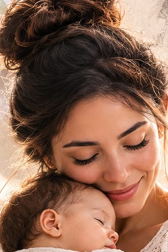 Mãe com o bebê adormecido ao colo